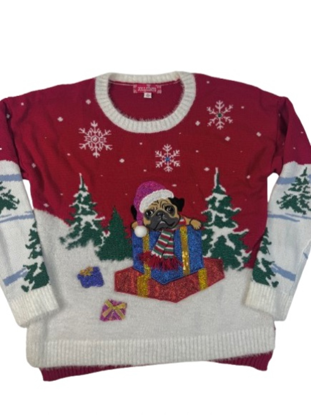 Red Festive Knit Pug Ugly Christmas Sweater